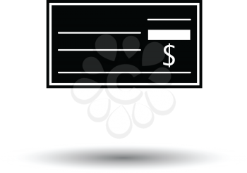 Bank check icon. White background with shadow design. Vector illustration.