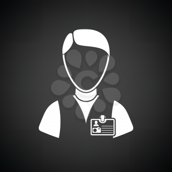 Icon of photographer. Black background with white. Vector illustration.
