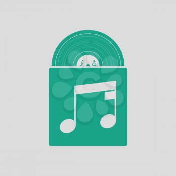 Vinyl record in envelope icon. Gray background with green. Vector illustration.