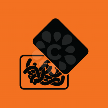 Icon of worm container. Orange background with black. Vector illustration.