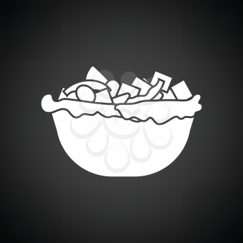 Salad in plate icon. Black background with white. Vector illustration.