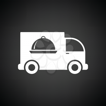 Delivering car icon. Black background with white. Vector illustration.