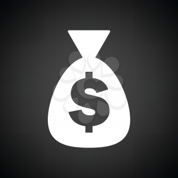 Money bag icon. Black background with white. Vector illustration.