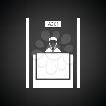Bank clerk icon. Black background with white. Vector illustration.