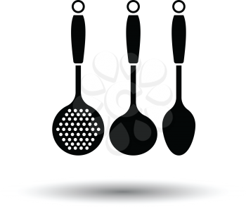 Ladle set icon. White background with shadow design. Vector illustration.