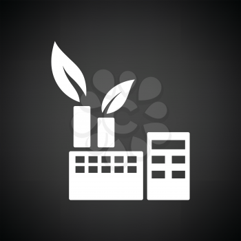 Ecological industrial plant icon. Black background with white. Vector illustration.