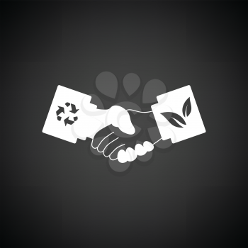 Ecological handshakes icon. Black background with white. Vector illustration.