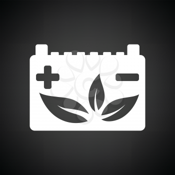 Car battery leaf icon. Black background with white. Vector illustration.