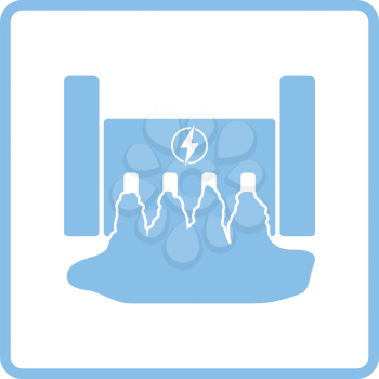 Hydro power station icon. Blue frame design. Vector illustration.