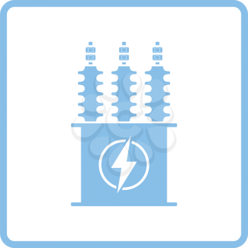 Electric transformer icon. Blue frame design. Vector illustration.
