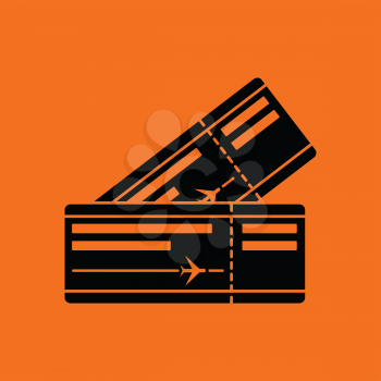 Two airplane tickets icon. Orange background with black. Vector illustration.