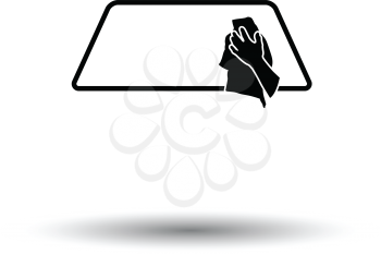 Wipe car window icon. White background with shadow design. Vector illustration.