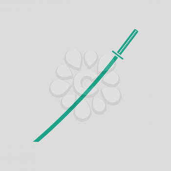 Japanese sword icon. Gray background with green. Vector illustration.