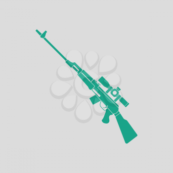 Sniper rifle icon. Gray background with green. Vector illustration.