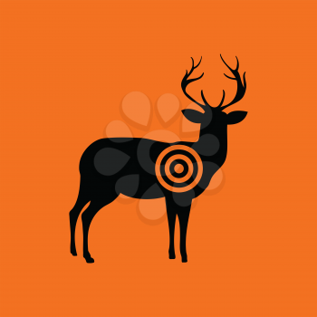 Deer silhouette with target  icon. Orange background with black. Vector illustration.