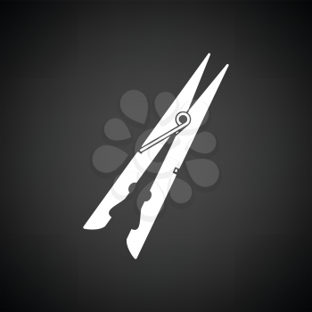 Cloth peg icon. Black background with white. Vector illustration.
