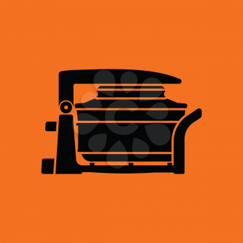 Electric convection oven icon. Orange background with black. Vector illustration.