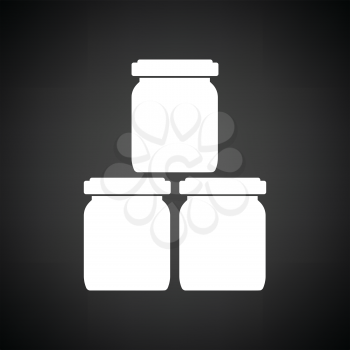Baby glass jars icon. Black background with white. Vector illustration.