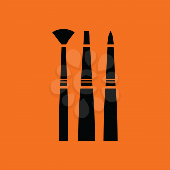 Paint brushes set icon. Orange background with black. Vector illustration.