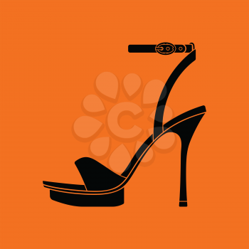 Woman high heel sandal icon. Orange background with black. Vector illustration.