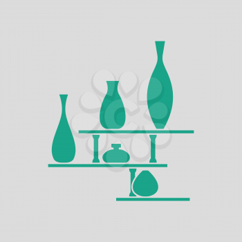 Wall bookshelf icon. Gray background with green. Vector illustration.