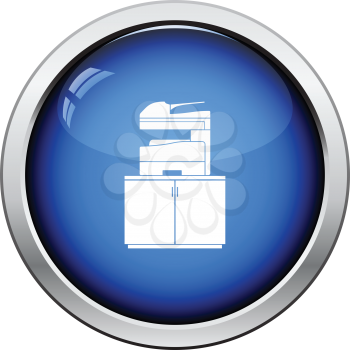 Copying machine icon. Glossy button design. Vector illustration.