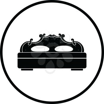King-size bed icon. Thin circle design. Vector illustration.