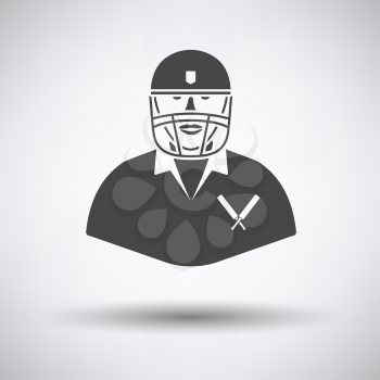 Cricket player icon on gray background, round shadow. Vector illustration.