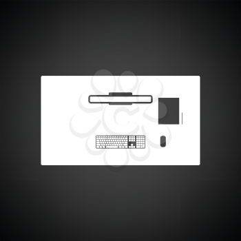 Office table top view icon. Black background with white. Vector illustration.