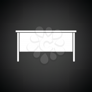 Office table icon. Black background with white. Vector illustration.