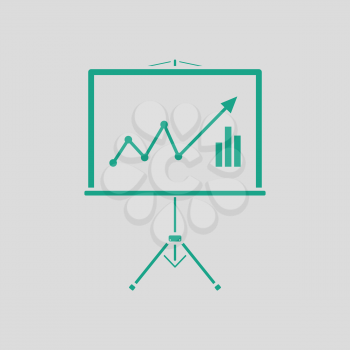 Analytics stand icon. Gray background with green. Vector illustration.