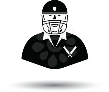 Cricket player icon. White background with shadow design. Vector illustration.