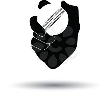 Hand holding cricket ball icon. White background with shadow design. Vector illustration.