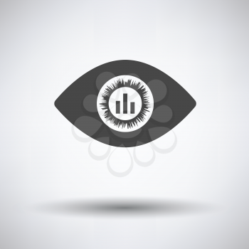 Eye with market chart inside pupil icon on gray background, round shadow. Vector illustration.