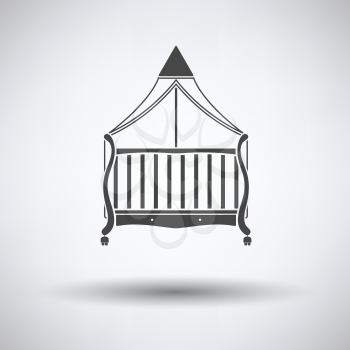 Crib with canopy icon on gray background, round shadow. Vector illustration.