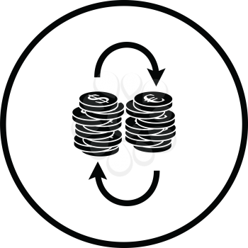 Dollar euro coins stack icon. Thin circle design. Vector illustration.