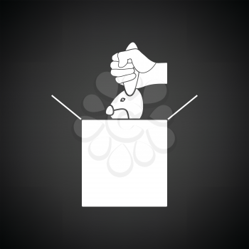 Rabbit in magic box icon. Black background with white. Vector illustration.