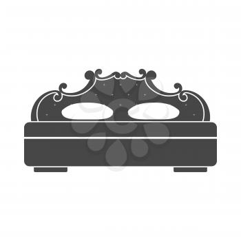 King-size bed icon on gray background, round shadow. Vector illustration.