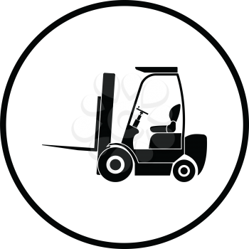 Warehouse forklift icon. Thin circle design. Vector illustration.