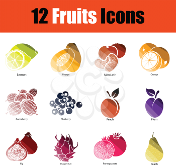 Fruit icon set. Gradient color design. Vector illustration.