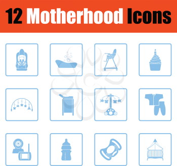 Motherhood icon set. Blue frame design. Vector illustration.