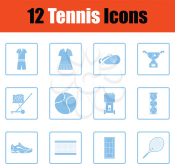 Tennis icon set. Blue frame design. Vector illustration.