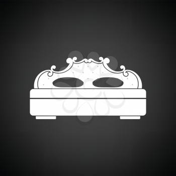 King-size bed icon. Black background with white. Vector illustration.