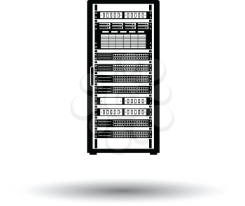 Server rack icon. White background with shadow design. Vector illustration.