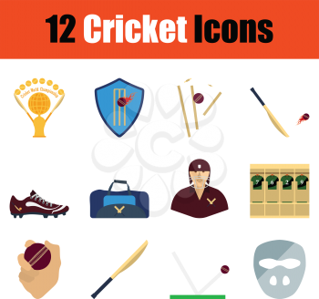 Flat design cricket icon set in ui colors. Vector illustration.