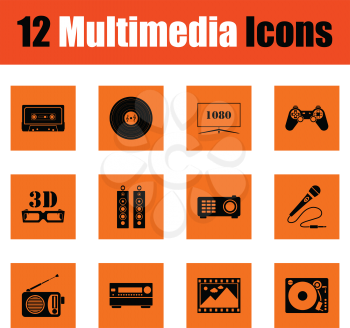 Set of multimedia icons. Orange design. Vector illustration.