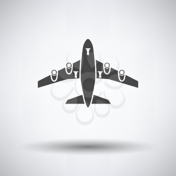 Airplane takeoff icon front view on gray background, round shadow. Vector illustration.