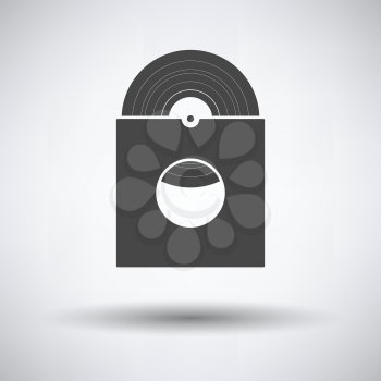 Vinyl record in envelope icon on gray background, round shadow. Vector illustration.