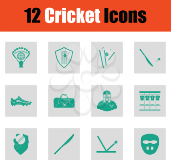 Cricket icon set. Green on gray design. Vector illustration.
