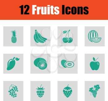 Set of fruits icons. Green on gray design. Vector illustration.